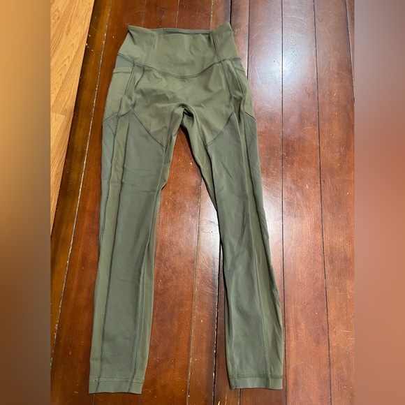 LULULEMON BARRE STAR TIGHT PANTS SIZE 4 OLIVE FATIGUE GREEN PERFORATED MESH - Picture 3 of 6